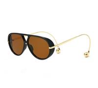 Qxmiguel Retro Round Sunglasses Large-frame Thick-rimmed Frog Mirror UV Protection for Street Photography and Fashion Shows(Black Tea)