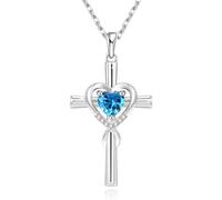 Qxmiguel Women's Cross Necklace Heart of the Ocean Inlaid with Zircon Pendant Necklace Versatile Clavicle Chain Suitable Gift Compatible with Women(Blu)