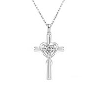 Qxmiguel Women's Cross Necklace Heart of the Ocean Inlaid with Zircon Pendant Necklace Versatile Clavicle Chain Suitable Gift Compatible with Women(Siliver)