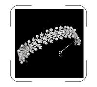 QXMYOO 5A CZ Wedding Headband for Bride Pearl Headpiece Silver Gold Cubic Zirconia Sweet 16 Birthday Prom Party Quinceanera Tiara Bridal Hair Pieces, 5.9" Diameter x 1.5" Height, Rhinestone, Crystal
