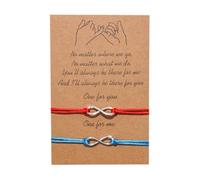 QXPDD 2Pcs Handmade Cord Relationship Bracelets with Gift Card Friendship Couple Promise Bracelets Best Friend Matching Bracelet,Blue + Red