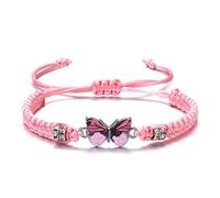 QXPDD Butterfly Charm Bracelet Handmade String Woven Adjustable Bracelets Braided Rope Butterfly Friendship Bracelet for Couple Women Teen Girls Long Distance Relationship Gifts,Pink