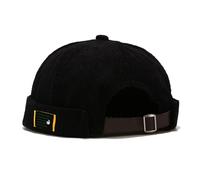QXPDD Docker Cap for Men Skullcap Beanie Worker Sailor Cap Corduroy Brimless Cap Rolled Cuff Retro Adjustable Brimless Hat,Black
