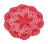 QXPDD Round Coaster Cotton Blend Placemats Table Place Mat Hand Crocheted Doilies Floral Coasters Non-slip Tableware Pads Table Decoration,Red