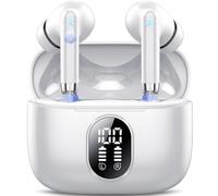 QXQ 2026 New Wireless Earbuds, Bluetooth 5.4 Headphones HiFi Stereo with 4 ENC Mic, 40H Mini Ear Buds In-Ear Noise Cancelling Earbuds with LED Screen, Light Bluetooth Earphones for Android iOS, White