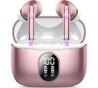 QXQ New Wireless Earbuds, Bluetooth 5.4 Headphones HiFi Stereo with 4 ENC Mic, 40H Mini Ear Buds In-Ear Noise Cancelling Earbuds with LED Screen, Light Bluetooth Earphones for Android iOS, Pink Gold