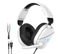 QXQ Wired Gaming Headset for PS5/PS4/PC/Switch, 3.5mm Over-Ear Headphones with Noise-Canceling Mic, RGB LED Light, Deep Bass Stereo Surround Sound, Soft Memory Foam Earpads, All-Day Comfort, White