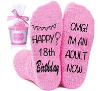 QXRXN 18th Birthday Gifts for Girls Keepsake Socks, Presents for 18 Year Old Daughter Funny Socks, Granddaughter Happy 18th Birthday Gifts for Her Fluffy Cosy Anti Slip OMG I'm an Adult Now