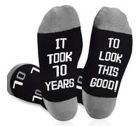 QXRXN 70th Birthday Gifts for Men Mens Calf Length Socks 9-11, Mens 70th Birthday Gifts Ideas Funny Socks, IT TOOK 70 YEARS TO LOOK THIS GOOD Socks Gifts for Dad Grandad Husband Presents for his 70th