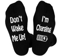 QXRXN Fathers Day Funny Socks, DON'T WAKE ME UP I'M CHARGING Grandad Birthday Gifts for Men Who Have Everything, Farmer Dad Birthday Gifts from Daughter Son Christmas Presents Socks 9-11 uk