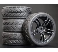 Qxryzp 4Pcs 26mm Rubber RC Tyres Wheel Rims Hex 12 1:10th, for HSP, for HPI, Sprint 2 Drift RS4 On Road 4WD Remote Control Car Tyre Set(9065-6086)