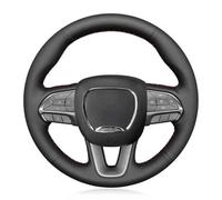 Qxryzp Car Steering Wheel Cover, for DODGE, for Challenger, for Charger 2015-2021, for Durango Hand-Stitched Black Artificial Leather Steering Wheel Cover(BLACK White Thread)