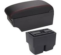 Qxryzp Center Console Armrest Box Car Armrest Box Accessories, for Ford for Fiesta 2011-2018 Centre Console Storage Armrests(BLACK A1 Black Red 7usb)