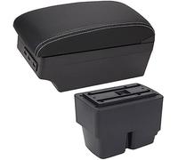 Qxryzp Center Console Armrest Box Car Armrest Box, for Ford for Fiesta 2011-2018 Interior Details Retrofit Parts Accessories Centre Console Storage(BLACK A3 Black White 7usb)