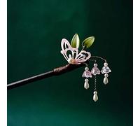 QXSJEDYCH hairpin Flower Hair Stick,Purple Bell Orchid Ancient Style Hair Stick Butterfly Tassel Wooden Hairpin Chinese Hair Styling Chopsticks Jewelry(Navy)