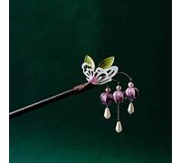 QXSJEDYCH hairpin Flower Hair Stick,Purple Bell Orchid Ancient Style Hair Stick Butterfly Tassel Wooden Hairpin Chinese Hair Styling Chopsticks Jewelry(F)