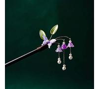 QXSJEDYCH hairpin Flower Hair Stick,Purple Bell Orchid Ancient Style Hair Stick Butterfly Tassel Wooden Hairpin Chinese Hair Styling Chopsticks Jewelry(I)