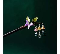 QXSJEDYCH hairpin Flower Hair Stick,Purple Bell Orchid Ancient Style Hair Stick Butterfly Tassel Wooden Hairpin Chinese Hair Styling Chopsticks Jewelry(G)