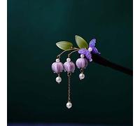 QXSJEDYCH hairpin Flower Hair Stick,Purple Bell Orchid Ancient Style Hair Stick Butterfly Tassel Wooden Hairpin Chinese Hair Styling Chopsticks Jewelry(Khaki)