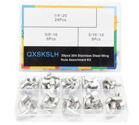 QXSKSLH 39PCS 1/4"-20, 5/16"-25, 3/8"-16 Wingnuts,304 Stainless Steel Parts Butterfly Wing-Nut Assorted Kit (Imperial)