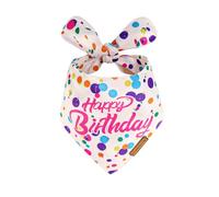 Qxsnuvvlg Dog Birthday Bandana, Luxury Handmade Double-Layer Pet Bandana for Small Medium Large Dogs, Silk-Soft Polyester Neck Gaiter for Puppy Birthday Party (Happy Birthday, Large)