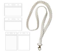 QXUJI Macrame Lanyard with Clear ID Badge Holder, Boho Long Teacher Lanyards for Id Badges, Keys Eyeglass Cellphone Chains for Women, for Office, School, Travel, 45CM/17.72Inch