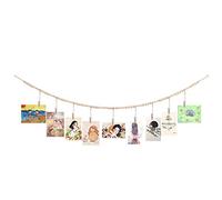 QXUJI Wall Hanging Photo Display with Wooden Beads Garland, Collage Picture Frame for Boho Wall Decoration, Photo Holders with 9 Wood Clips, for Rustic Country Decor, Home, Nursery Room, Dorm Decor
