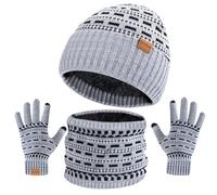 QXURkut Winter Beanie Hat Scarf Gloves Set for Men Women, Warm Knitted Hat Fleece Lined Circle Neck Warmer Touchscreen Gloves (Grey)