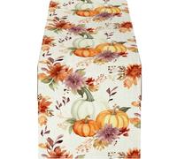 QXWD 1 Piece of Autumn Pumpkin Flower Table Runner, Painted Colorful Flowers, Pumpkin, Suitable for Restaurant, Home, Picnic