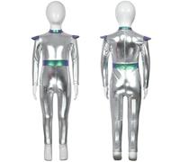 QXWD Adult Alien Cosplay Costume Sleeveless Shiny Metallic A-line Dress Arm Sleeve Hair Hoop Outer Space Halloween Outfit