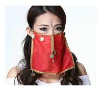QXWD Belly Dance Tribal Face Veil Coins Halloween Costume India Dance Bollywood Princess Veils Solid Black White Red