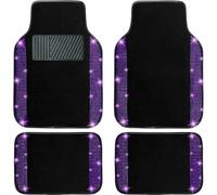 QXWD Car Floor Mats Full Set, Universal Fit Most Cars, 4 pcs Sparkle Glitter Diamond Carpet Women with Anti-Slip Pad