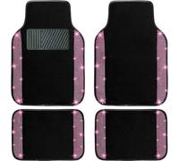 QXWD Car Floor Mats Full Set, Universal Fit Most Cars, 4 pcs Sparkle Glitter Diamond Carpet Women with Anti-Slip Pad