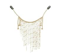 QXWD Exaggerated Pearl Hanfu Face Chain Tassel Headdress Golden Fairy Mask Full Face Mysterious Veil Photo Pros