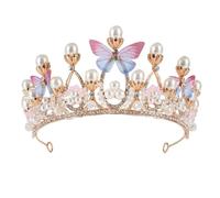 QXWD Girl Princess Crown Butterfly Rhinestone Tiaras Birthday Crystal Crown Performance Wedding Catwalk Handmade Pearl Tiara