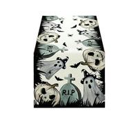 QXWD Halloween Ghost Table Runner Polka Dot Ghost Pumpkin Cat Boo Holiday Kitchen Dining Table Decor Home Party Decor