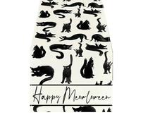 QXWD Halloween Ghost Table Runner Polka Dot Ghost Pumpkin Cat Boo Holiday Kitchen Dining Table Decor Home Party Decor