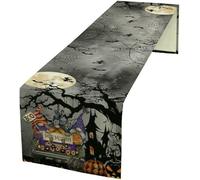 QXWD Halloween Pumpkin Gnome Web Linen Table Runner Tabletop Decor Reusable Kitchen Dining Table Runner Party Decor
