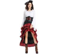 QXWD Halloween Womens'S Pirate Costume Captain Huntress Clubwear Corset Dress Lace Up Play Suit Cosplay Fancy Party Dress