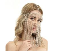 QXWD Luxury Full Rhinestone Chain Fringe Bling Face Jewelry Women Prom Party Mask Chain Metal Headband Bridal Veils