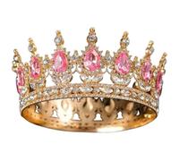 QXWD Metal Rhinestone Pageant Crowns Luxury Crystal Round Queen Princess Tiara Headpieces Sparkling Wedding Crown For Women