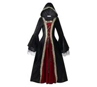 QXWD Plus Size Women Medieval Hooded Cosplay Dress Adults Witch Halloween Costume Vintage Renaissance Party Outfit