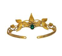 QXWD Queen King Round Elves Crown Crystal Goddess Tiaras Women Man Vintage Leaf Headband Diadem Bridal Hair Accessories