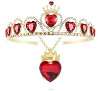 QXWD Red Heart Necklace Tiara Red Heart Crown Jewelry Set Queen of Hearts Costume for Girl Teen Halloween