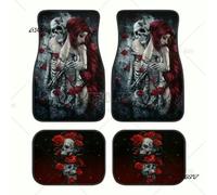 QXWD Rose Skull Universal Floor Mats 4pcs Rose and Skull Car Mat Set Non-Slip All-Weather Floor Mats Universal Fit Sedan