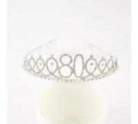 QXWD Silver 30 80 Rhinestone Birthday Tiara Crown Headband Women 30th 40th 50th 60th 70th 80th Birthday Decoration Gift