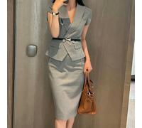 QXWD Suit skirt women's summer professional dress slim fashion short sleeve suit slim skirt two-piece suit