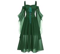 QXWD Witch Dress For Women Halloween Carnival Plus Size Cold Shoulder Butterfly Sleeve Halloween Dress