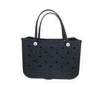 QXYOGO Beach Bag, Beach Bags for Women XL Beach Bag EVA Rubber Waterproof Travel Picnic Storage Basket Extra Large Women Shopping Handbag Jelly Beach Tote Bag(Black,L(35x23x10cm))