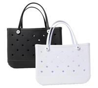 QXYOGO Beach Bag, Beach Bags for Women XL Beach Bag EVA Rubber Waterproof Travel Picnic Storage Basket Extra Large Women Shopping Handbag Jelly Beach Tote Bag(Black-White,L(35x23x10cm))